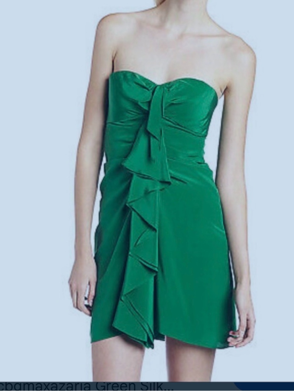 BCBGMaxAzria Strapless Emerald Green Ruffle-Front Mini Dress